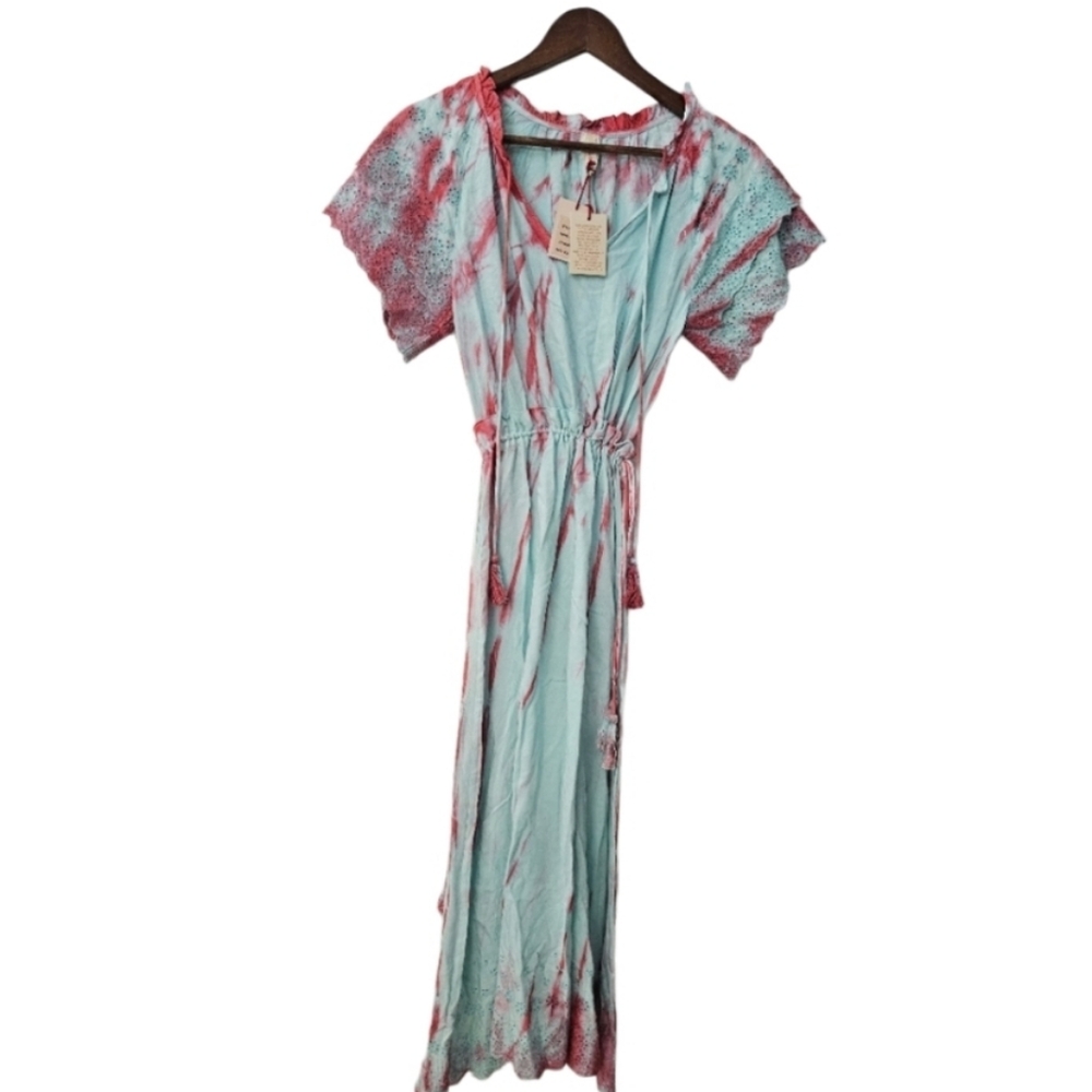 RAGA blue pink tie die smock maxi dress SZ XS & L NWT